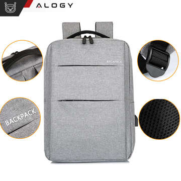 Рюкзак Сумка для ноутбука 15.6" велика водонепроникна з USB портом Unisex 44x34x13cm для літака Alogy Backpack Grey