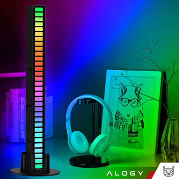 Світлодіодна лампа RGB Світлодіодна лампа USB, що блимає в ритмі музики Smart Bar 18 см, барвиста, 32 біт, Gaming Alogy Black