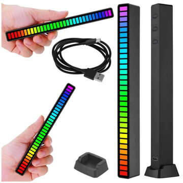 Світлодіодна лампа RGB Світлодіодна лампа USB, що блимає в ритмі музики Smart Bar 18 см, барвиста, 32 біт, Gaming Alogy Black