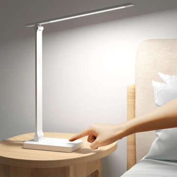 Світлодіодний настільний нічник, настільна лампа для читання, сенсорна регульована 3 режими, бездротовий кабель USB, білий