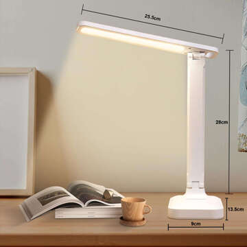 Світлодіодний настільний нічник, настільна лампа для читання, сенсорна регульована 3 режими, бездротовий кабель USB, білий