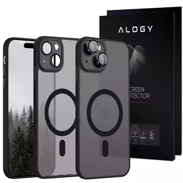 Скляний чохол для Apple iPhone 15 Alogy MagSafe Hybrid Matte Case Matte Cover with Lens Protection Black