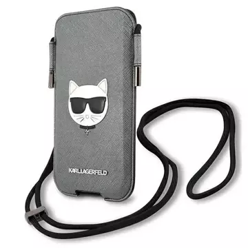 Сумочка Karl Lagerfeld KLHCP12LOPHCHG 6.7" сірий/сірий твердий футляр Saffiano Ikonik Choupette Head