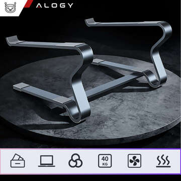 Тримач для ноутбука Macbook tablet 18" stand stand складаний регульований алюміній для столу 25 x 26cm Alogy Black