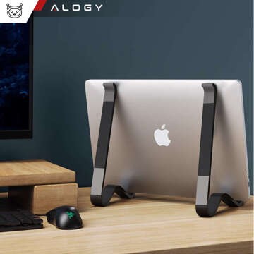 Тримач для ноутбука Macbook tablet 18" stand stand складаний регульований алюміній для столу 25 x 26cm Alogy Black