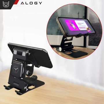 Тримач для телефону Smartwatch Tablet 11 Stand Desk Stand Desktop Solid Foldable for Alogy Tablet Phone Black