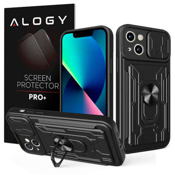 Чохол-гаманець Alogy Camshield Stand Ring Wallet Case із захистом камери та слотом для картки для Apple iPhone 14, чорне скло