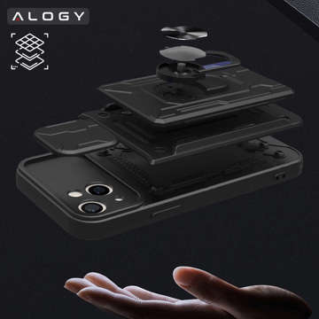 Чохол-гаманець Alogy Camshield Stand Ring Wallet Case із захистом камери та слотом для картки для Apple iPhone 14, чорне скло