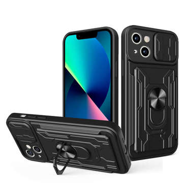 Чохол-гаманець Alogy Camshield Stand Ring Wallet Case із захистом камери та слотом для картки для Apple iPhone 14, чорне скло