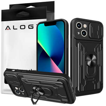 Чохол-гаманець Alogy Camshield Stand Ring Wallet Case із захистом камери та слотом для картки для Apple iPhone 14, чорне скло