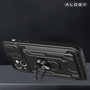 Чохол-гаманець Alogy Camshield Stand Ring Wallet Case із захистом камери та слотом для картки для Apple iPhone 14, чорне скло