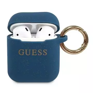 Чохол для AirPods Guess GUACCSILGLBL niebieski/синій Силіконовий блиск