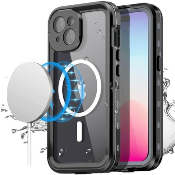 Чохол для iPhone 15 Plus водонепроникний Mag Safe Case броньований водонепроникний корпус чорно-сірий