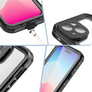 Чохол для iPhone 15 Plus водонепроникний Mag Safe Case броньований водонепроникний корпус чорно-сірий