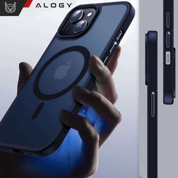 Чохол для iPhone 15 Plus MagSafe Matt Case Cover матовий Alogy Ring броньований чохол для телефону Темно-синє скло
