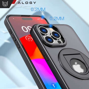 Чохол для iPhone 15 Pro 360 Ring Case Armored Matte Black Magnet Holder Alogy