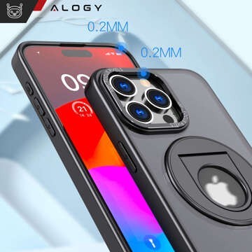 Чохол для iPhone 15 Pro 360 Ring Case Armored Matte Black Magnet Holder Alogy Glass