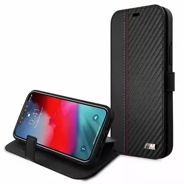 Чохол BMW BMFLBKP12SMCARBK для iPhone 12 mini 5.4" book M Collection PU Carbon Stripe black/black