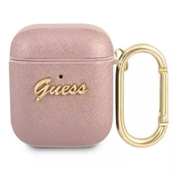 Чохол Guess GUA2SASMP AirPods różowy/рожевий Saffiano Script Metal Collection