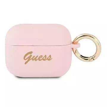 Чохол Guess GUAPSSSI AirPods Pro рожевий / рожевий Silicone Vintage Script