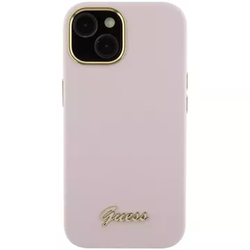 Чохол Guess GUHCP15SSMBSLP для iPhone 15 6.1" рожевий/рожевий твердий чохол Silicone Script Metal Logo