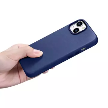 Чохол iCarer Case Leather Genuine Leather Phone Case для iPhone 14 Plus Blue (сумісний з MagSafe)