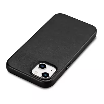 Чохол iCarer Case Leather cover для iPhone 14 Plus натуральна шкіра чорний (сумісний з MagSafe)