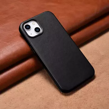 Чохол iCarer Case Leather cover для iPhone 14 Plus натуральна шкіра чорний (сумісний з MagSafe)