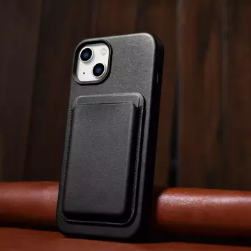 Чохол iCarer Case Leather cover для iPhone 14 Plus натуральна шкіра чорний (сумісний з MagSafe)