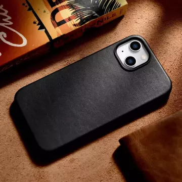 Чохол iCarer Case Leather cover для iPhone 14 Plus натуральна шкіра чорний (сумісний з MagSafe)