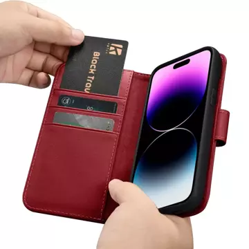 Чохол iCarer Wallet Case 2in1 для iPhone 14 Pro Max Leather Flip Cover Anti-RFID Red