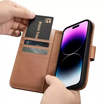 Чохол iCarer Wallet Case 2in1 Phone Case для iPhone 14 Pro Max, шкіряна фліп-чохол із захистом від RFID, коричневий