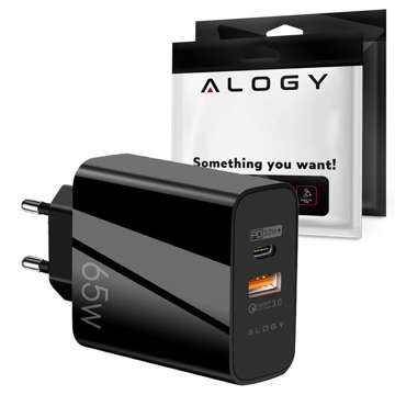 Швидкий зарядний пристрій Alogy Quick Charge QC 3.0 USB-A USB-C PD 65W чорний