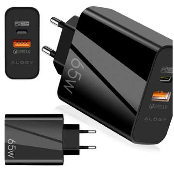 Швидкий зарядний пристрій Alogy Quick Charge QC 3.0 USB-A USB-C PD 65W чорний