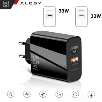 Швидкий зарядний пристрій Alogy Quick Charge QC 3.0 USB-A USB-C PD 65W чорний