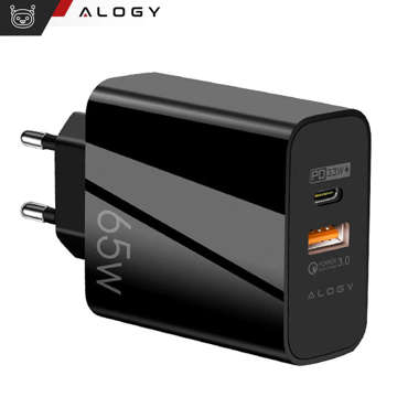 Швидкий зарядний пристрій Alogy Quick Charge QC 3.0 USB-A USB-C PD 65W чорний