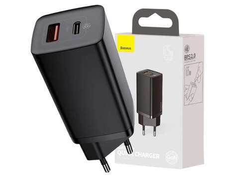 Швидкий зарядний пристрій Baseus GaN2 Lite USB USB-C 65W EU Black