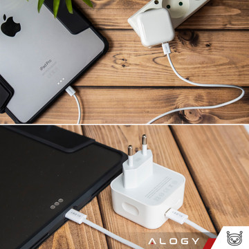 Швидкий настінний зарядний пристрій 35 Вт 2x USB-C USB type C PD для iPhone Type-C кабель 1 м Alogy White