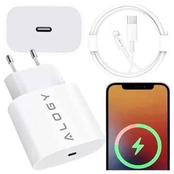 Швидкий настінний зарядний пристрій Alogy USB-C PD 20 Вт Кабель Lightning 1 м Білий