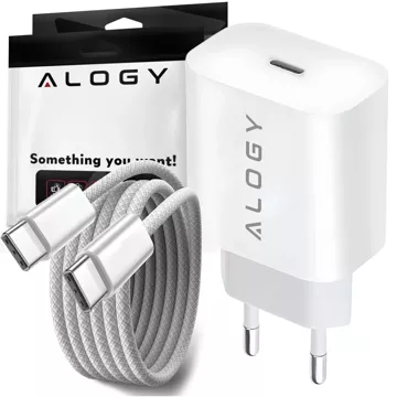 Швидкий настінний зарядний пристрій USB-C 30 Вт USB тип C GaN PD для iPhone Alogy cube Білий кабель USB-C 1 м