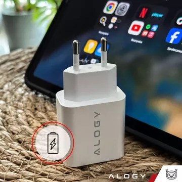 Швидкий настінний зарядний пристрій USB-C 30 Вт USB тип C GaN PD для iPhone Alogy cube Білий кабель USB-C 1 м