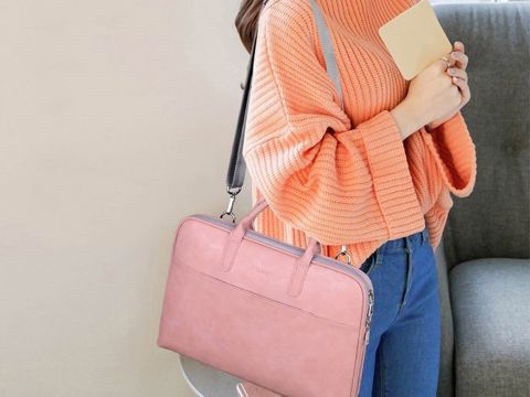 Шкіряна сумка для ноутбука J.QMEI sleeve 15" for MacBook Air / Pro Pink