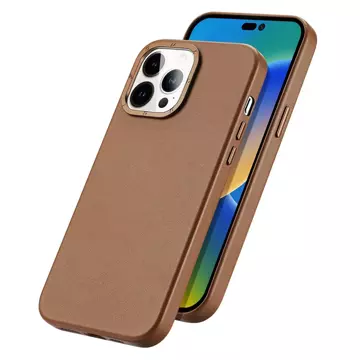 Шкіряний чохол Dux Ducis Grit для iPhone 14 Pro Max Sleek Faux Leather Cover (сумісний з MagSafe) коричневий