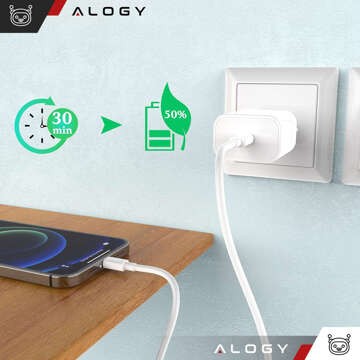 1 м USB-C до кабелю Lightning Alogy Fast Charge Кабель для зарядки iPhone 20 Вт білий