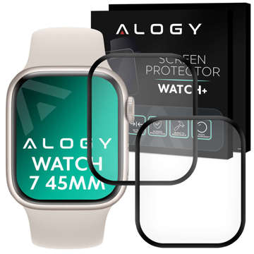 2x Гнучке скло Alogy 3D для Apple Watch 7 45mm Black