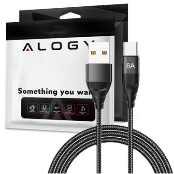 Alogy кабель USB-A до USB-C Type C 6A кабель 1 м Чорний