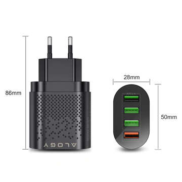 Alogy 4x USB Quick Charge 3.0 2.4A Fast Wall Charger Black 5A Cable 1m Сумка