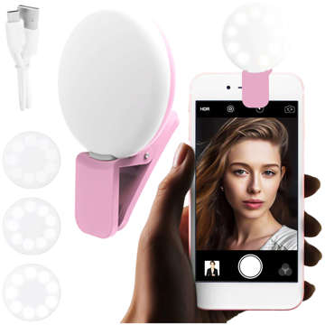 Alogy Mini Selfie Ring LED Light Clip for Phone Clip Recording Pink