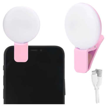 Alogy Mini Selfie Ring LED Light Clip for Phone Clip Recording Pink