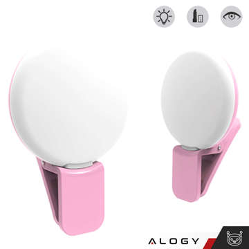 Alogy Mini Selfie Ring LED Light Clip for Phone Clip Recording Pink